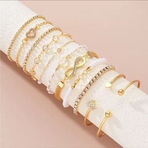 Gold Bracelet Set with Heart and Infinity Charms